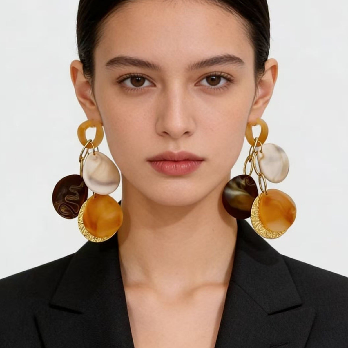 Boho Tortoiseshell Disc Drop Earrings