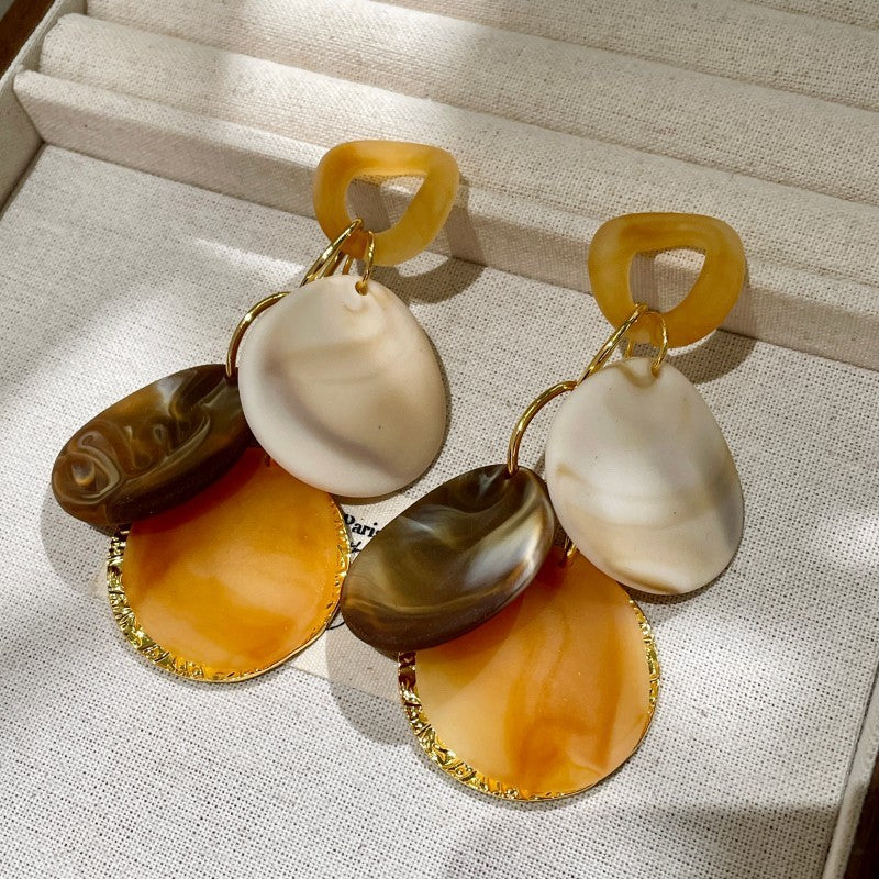 Boho Tortoiseshell Disc Drop Earrings