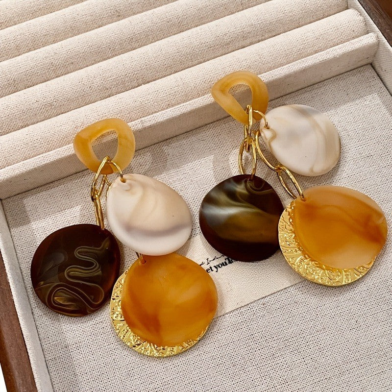 Boho Tortoiseshell Disc Drop Earrings