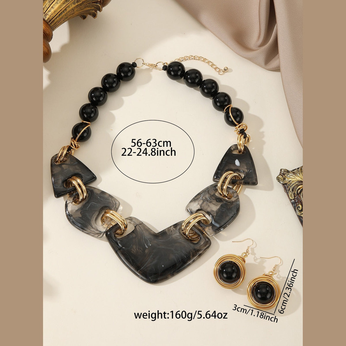 18k Boho Amber Resin Necklace & Earring Set