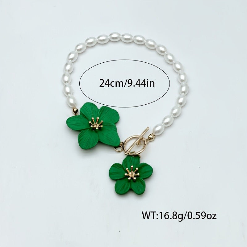Romantic Red Flower Pearl Anklet