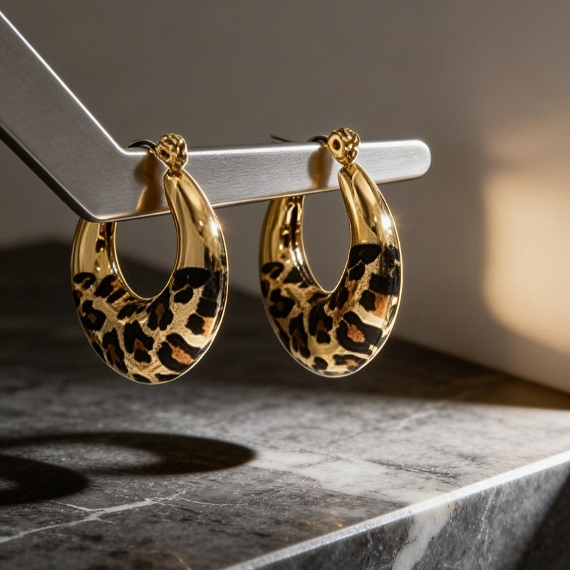 Leopard Print Textured Open Hoop Earrings