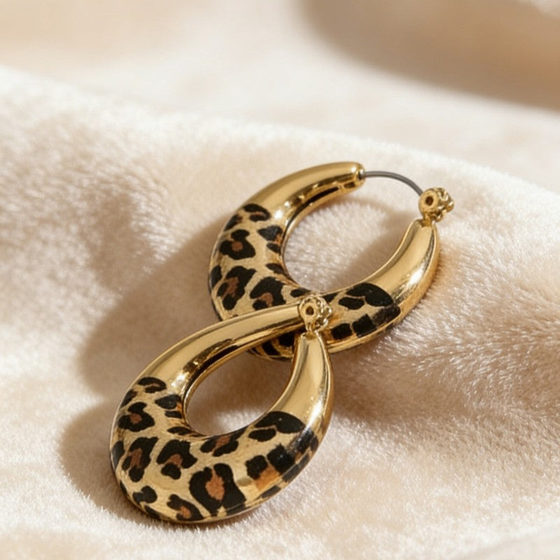 Leopard Print Textured Open Hoop Earrings
