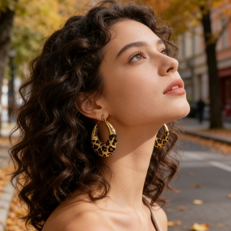 Leopard Print Textured Open Hoop Earrings