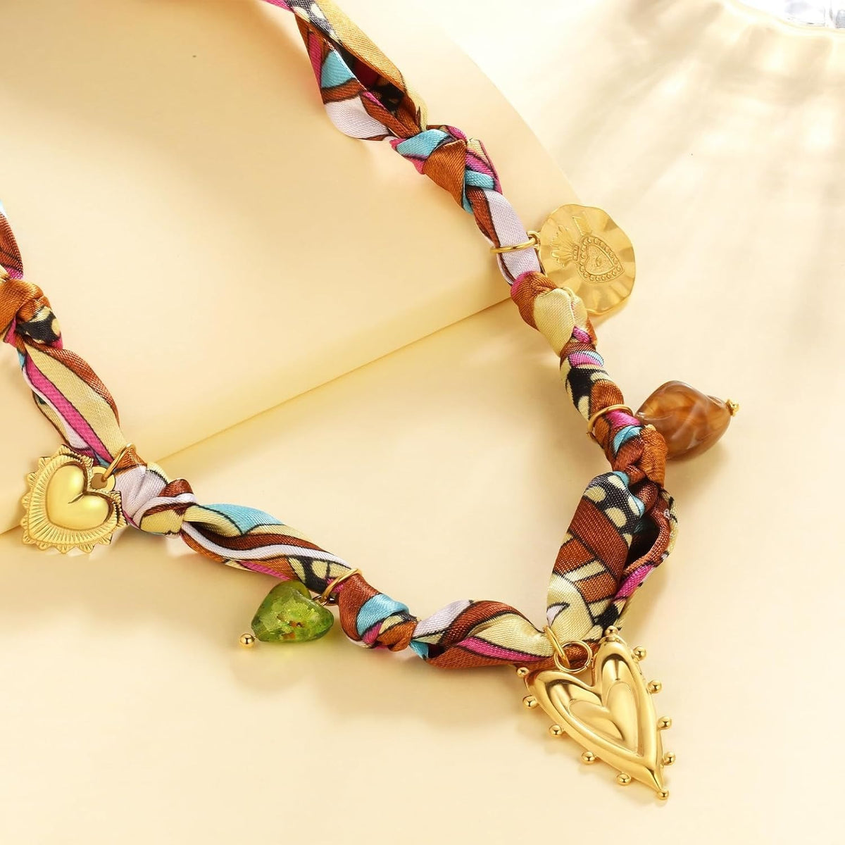 Boho Printed Scarf Heart Necklace
