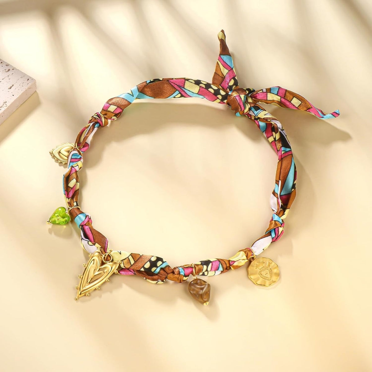 Boho Printed Scarf Heart Necklace