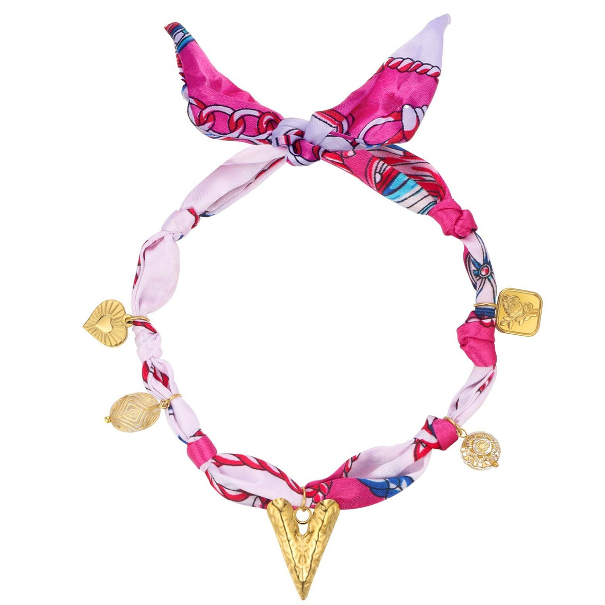 Boho Printed Scarf Heart Necklace