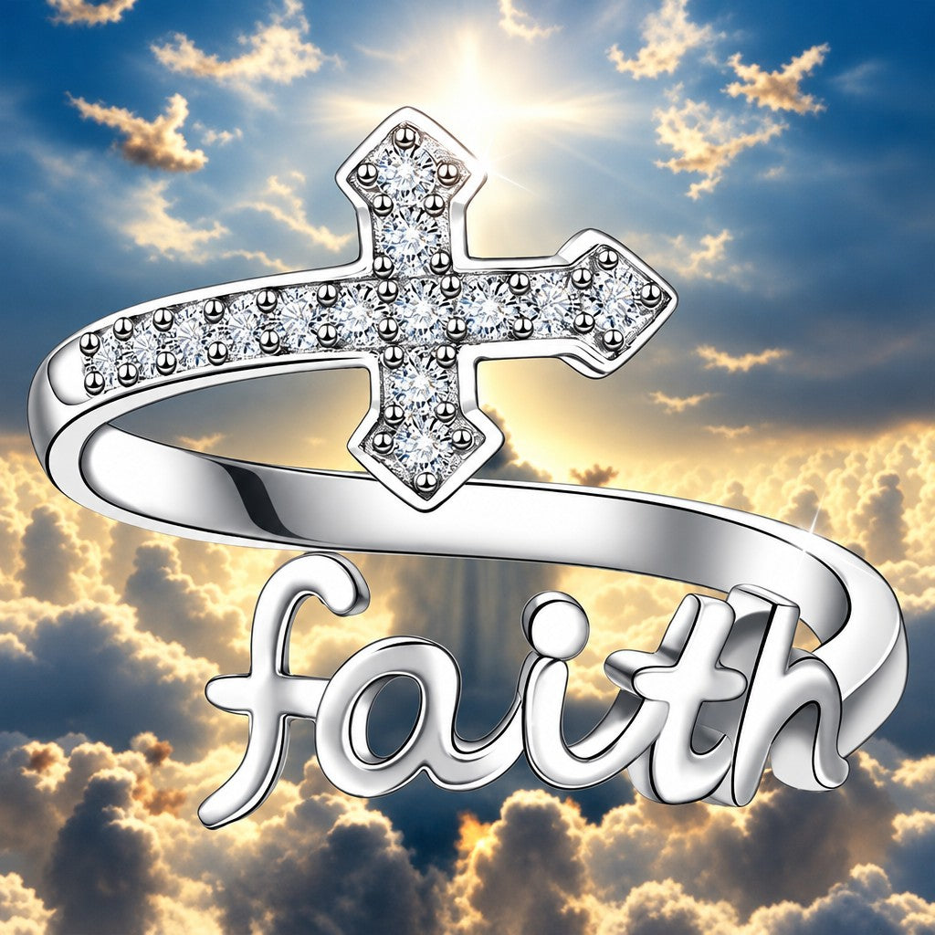 Dainty Faith Cross Open Ring