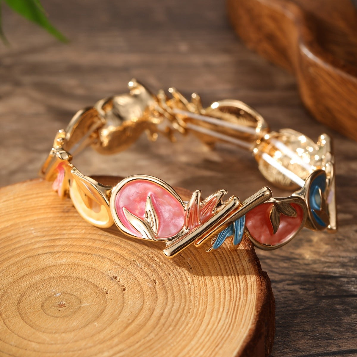 Boho Abstract Flower Enamel Bracelet