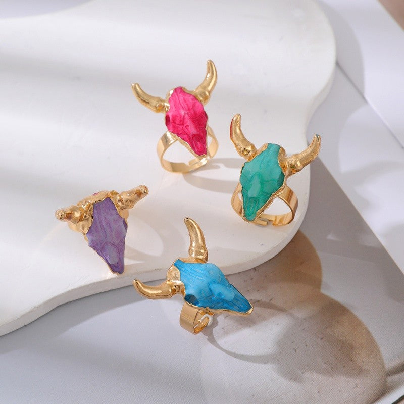 Colorful Resin Bull Skull Ring