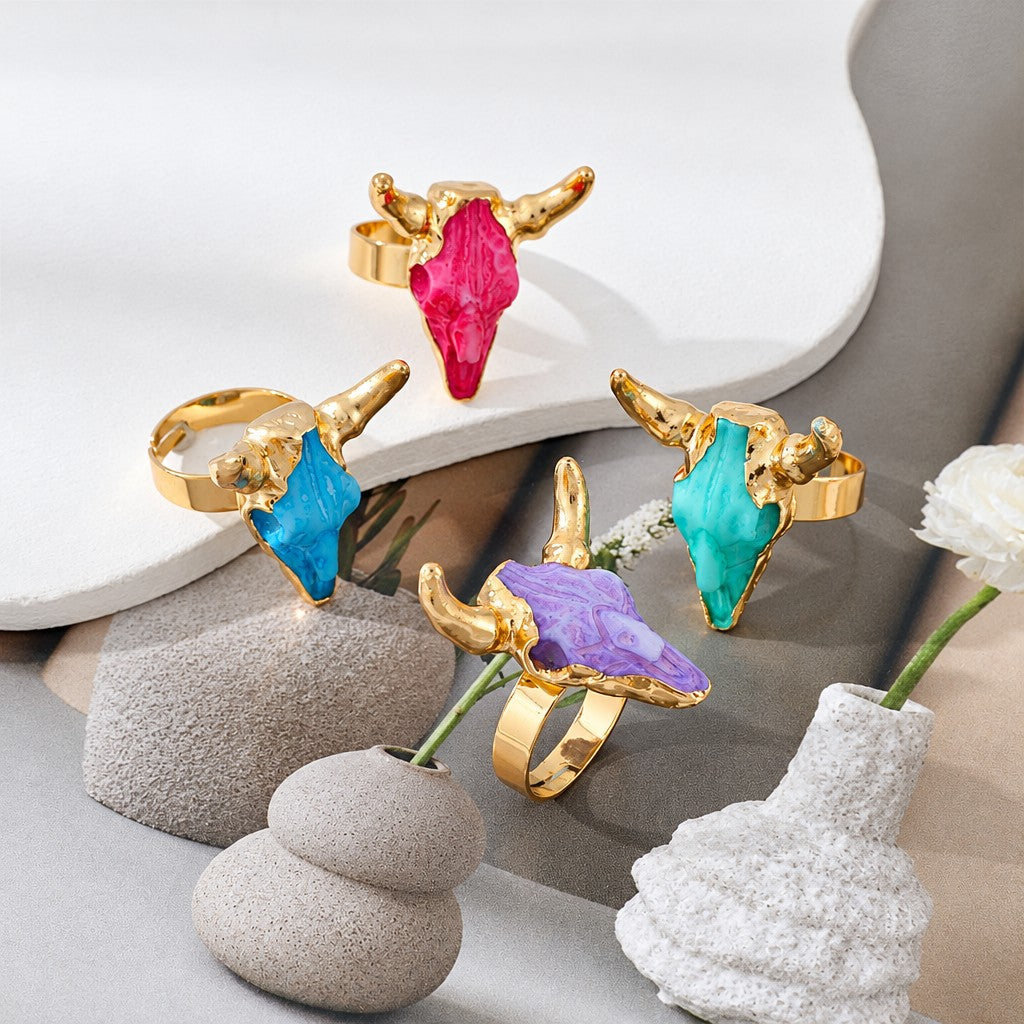 Colorful Resin Bull Skull Ring