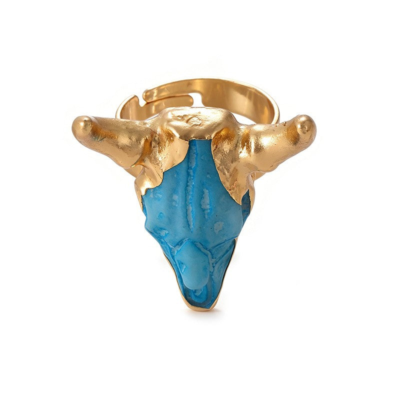 Colorful Resin Bull Skull Ring