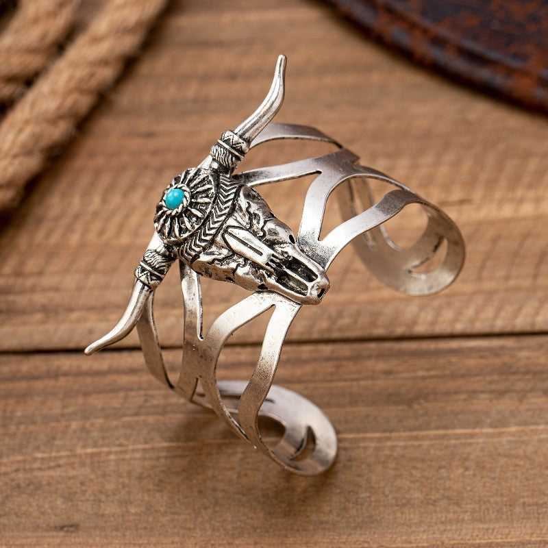 Vintage Western Turquoise Bull Skull Cuff Bracelet