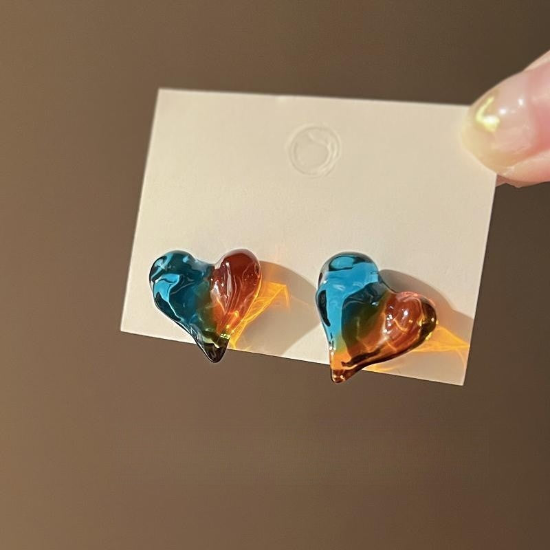 Boho Multicolor Resin Heart Earrings