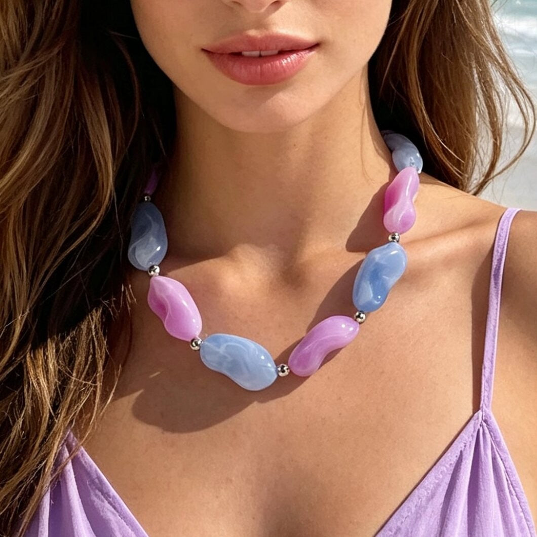 Boho Pastel Acrylic Bean Necklace