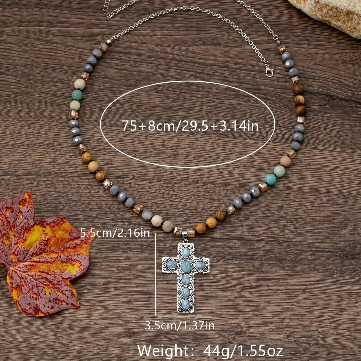 Boho Turquoise Cross Bead Necklace