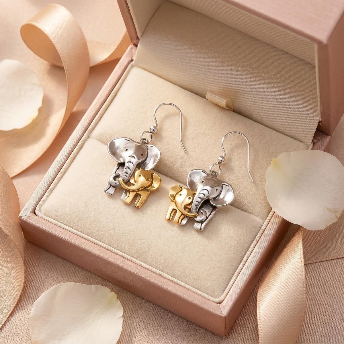 Elegant Two-Tone Elephant Earrings