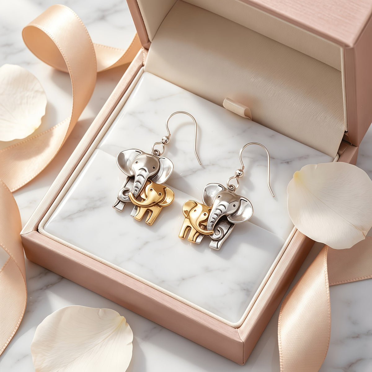 Elegant Two-Tone Elephant Earrings