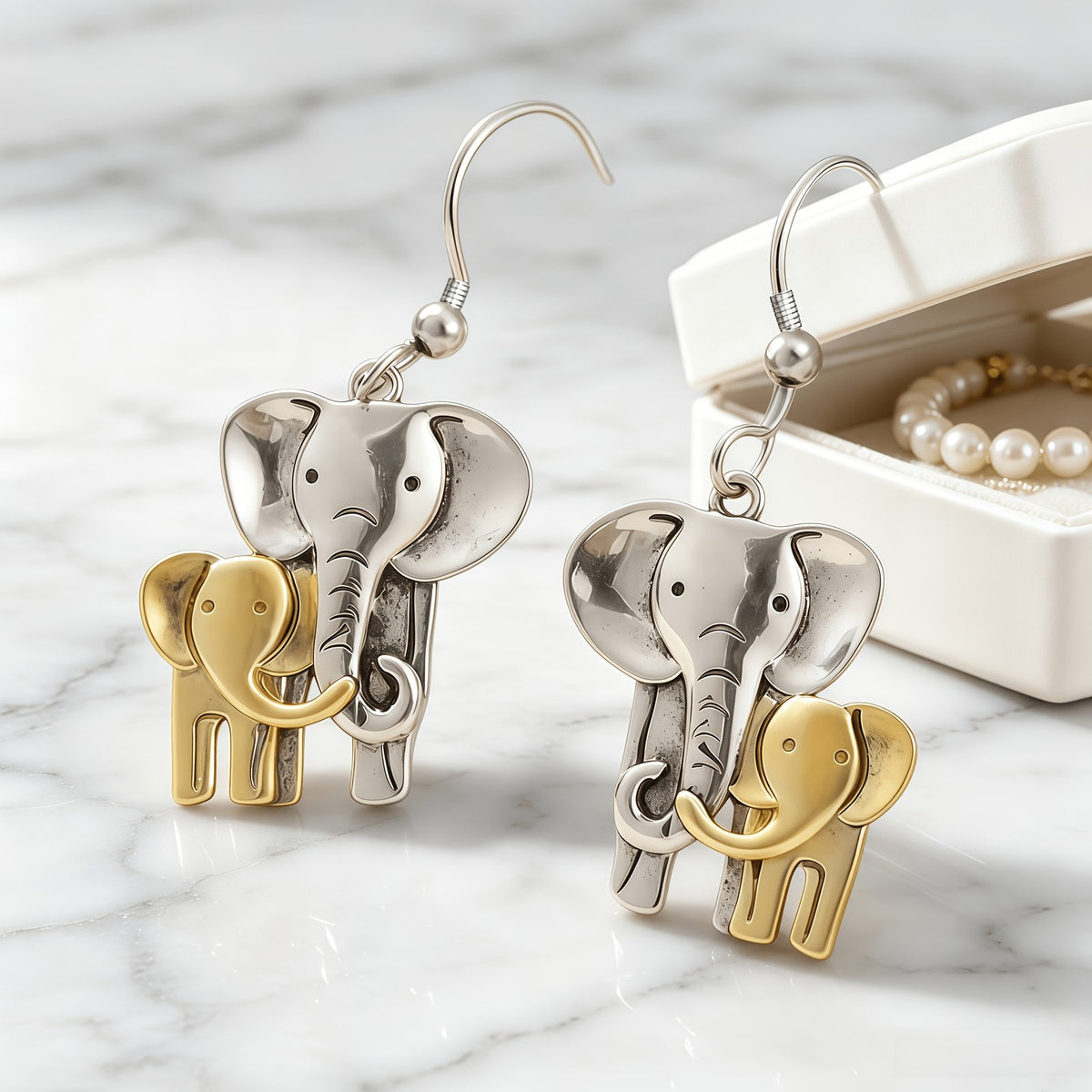Elegant Two-Tone Elephant Earrings
