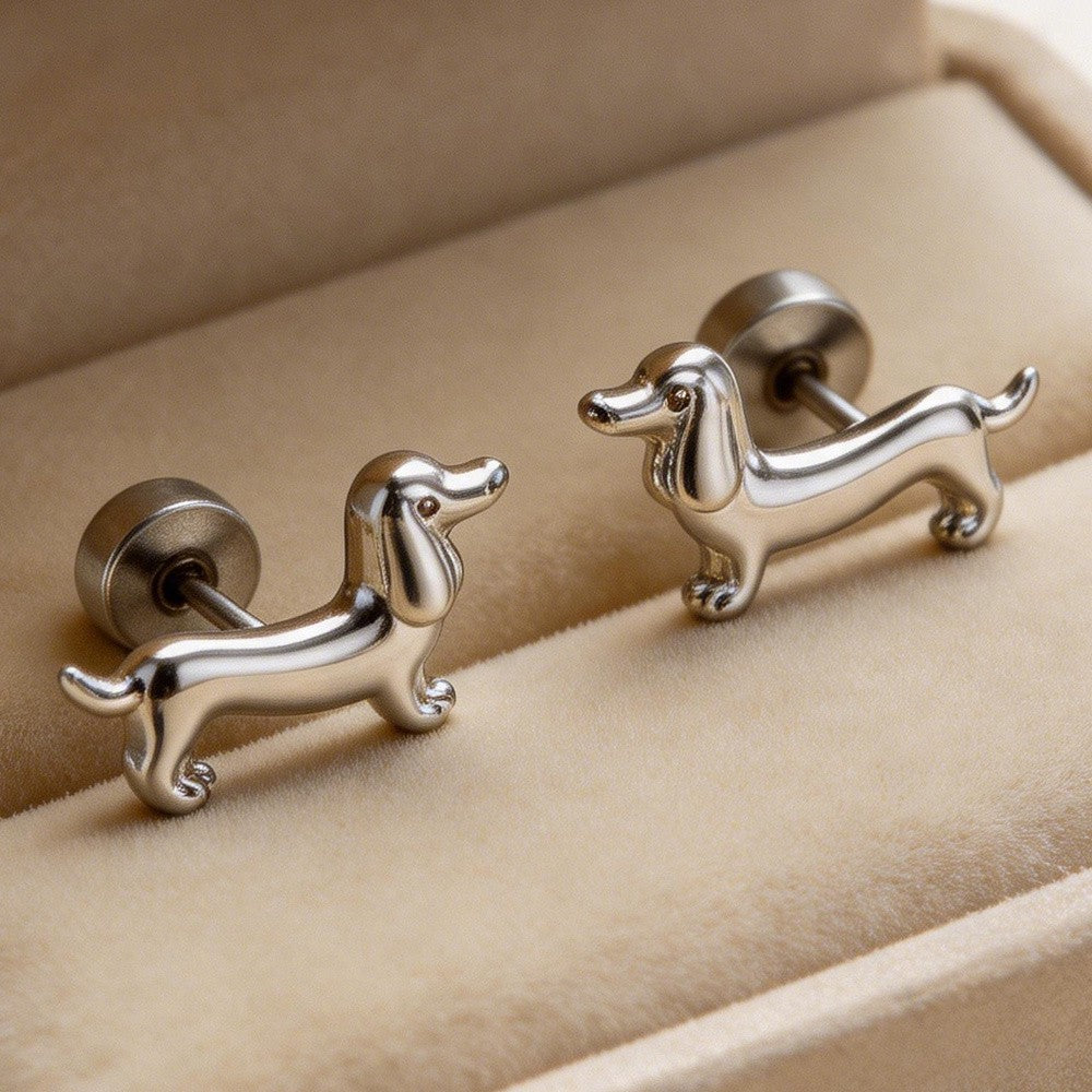 18k Cute Dachshund Stud Earrings