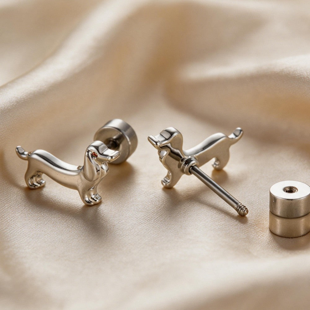 18k Cute Dachshund Stud Earrings