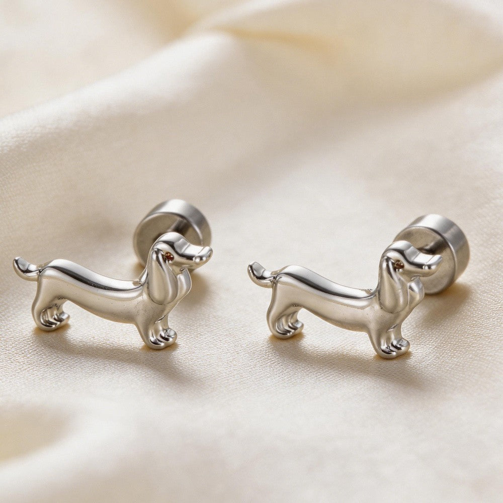18k Cute Dachshund Stud Earrings