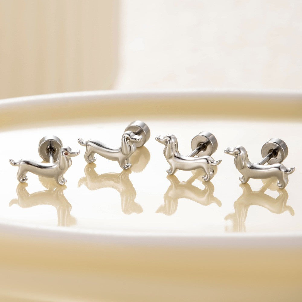 18k Cute Dachshund Stud Earrings