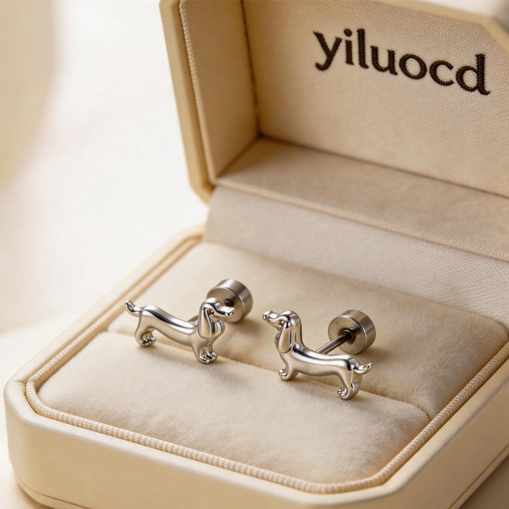 18k Cute Dachshund Stud Earrings