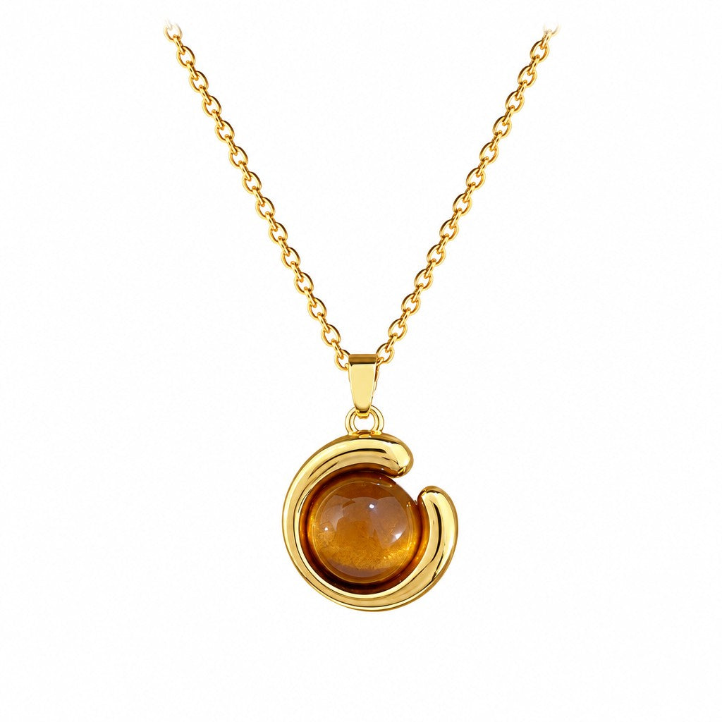 Elegant Amber Teardrop & Swirl Necklace Set
