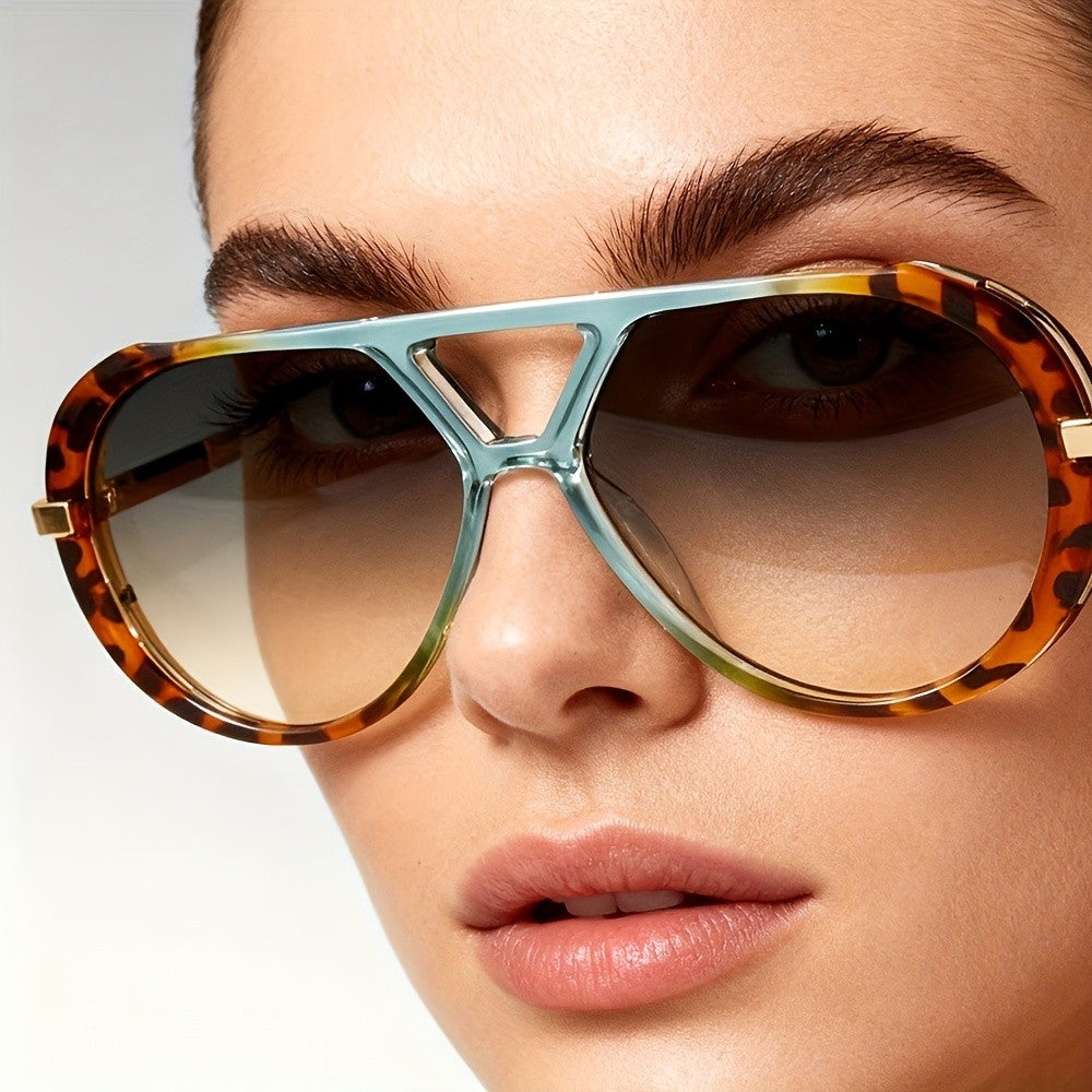 Retro Tortoise Double-Bridge Aviator Sunglasses