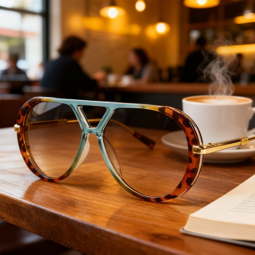 Retro Tortoise Double-Bridge Aviator Sunglasses