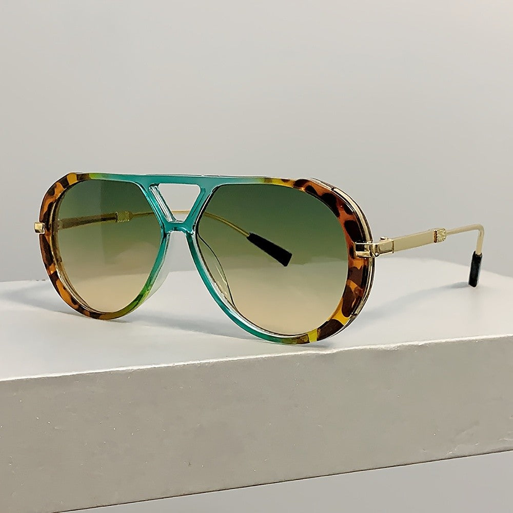 Retro Tortoise Double-Bridge Aviator Sunglasses