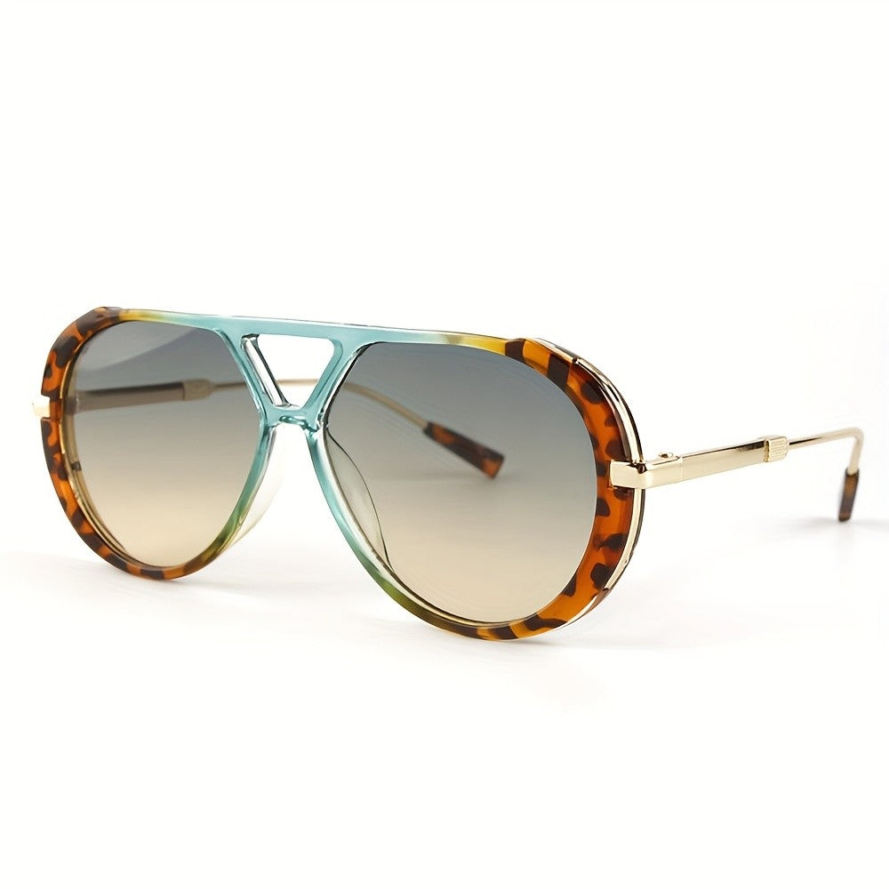 Retro Tortoise Double-Bridge Aviator Sunglasses