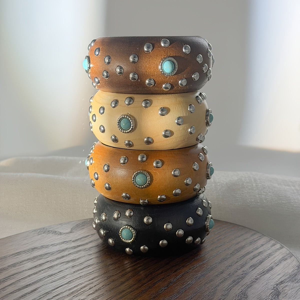 Boho Wood Turquoise Cuff Bracelet