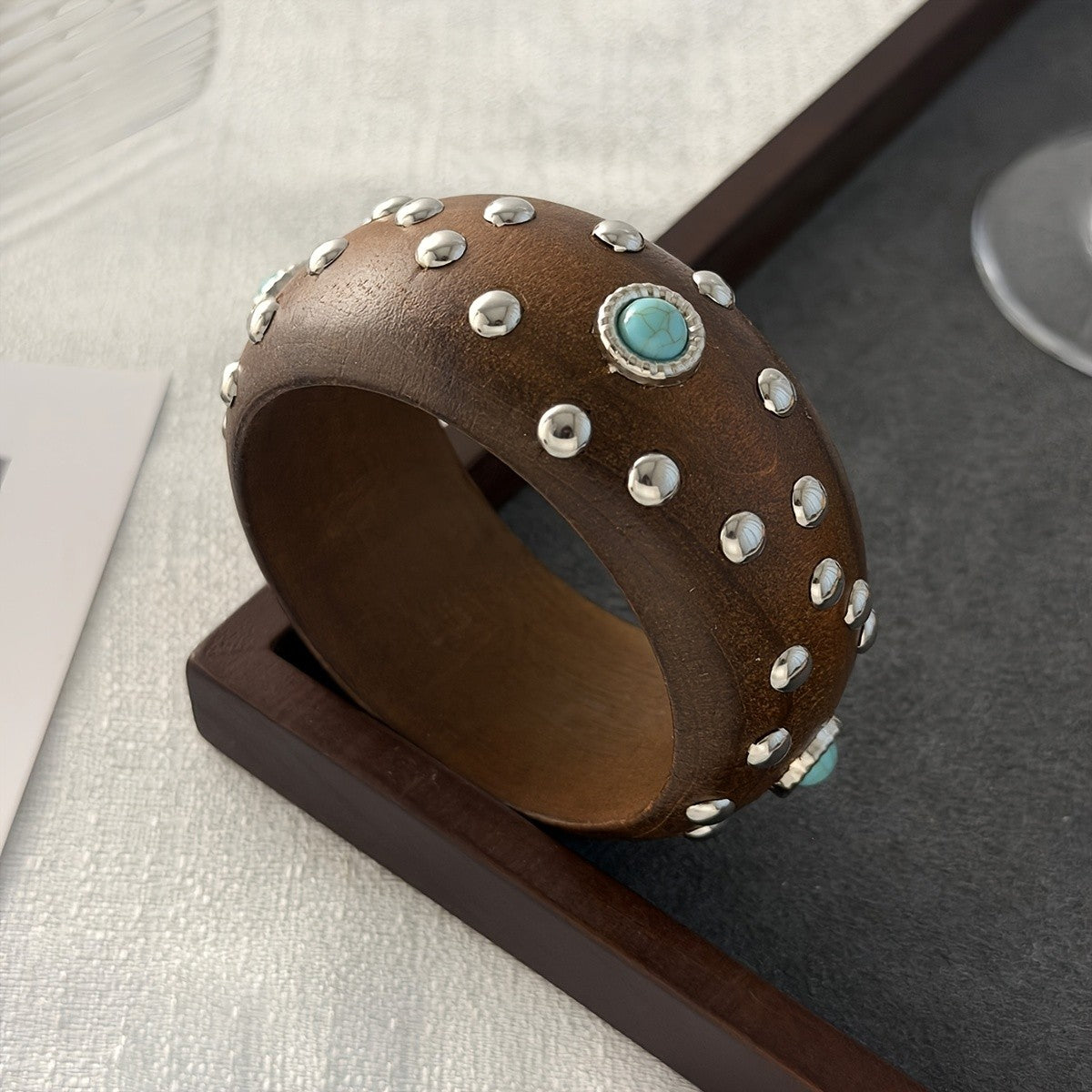 Boho Wood Turquoise Cuff Bracelet