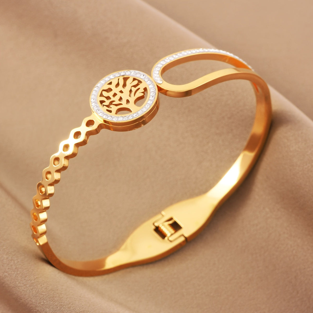18k Elegant Tree of Life Cuff Bracelet