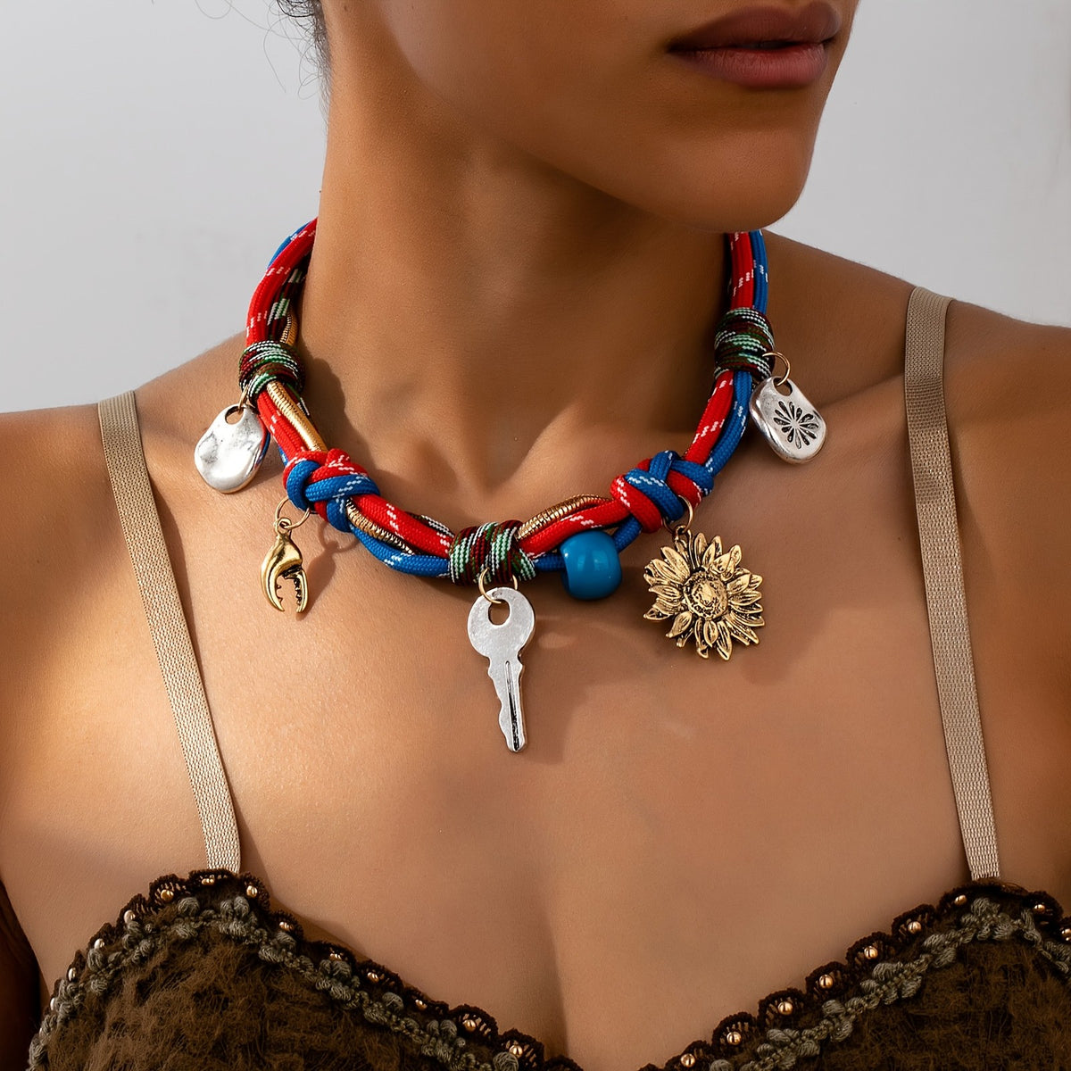 Boho Braided Key Charm Necklace