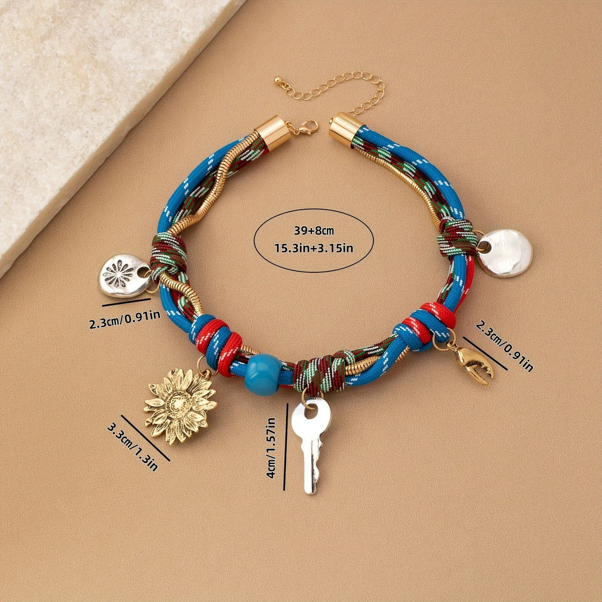 Boho Braided Key Charm Necklace