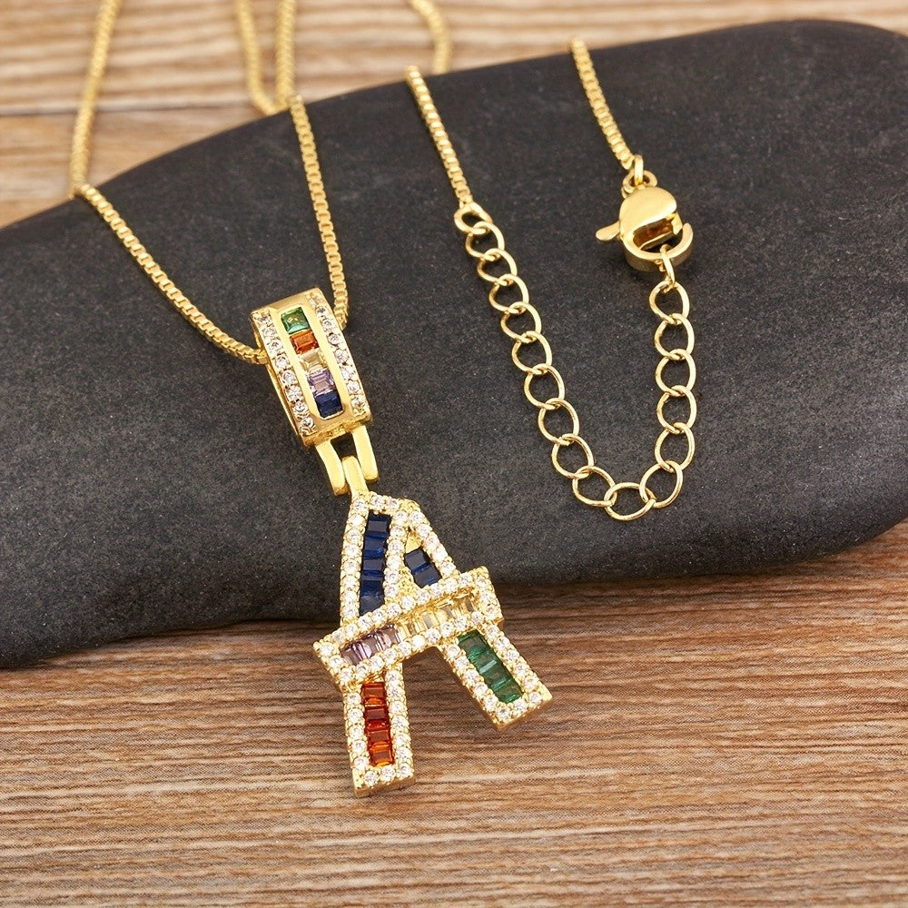 Classy Rainbow Initial Letter Necklace