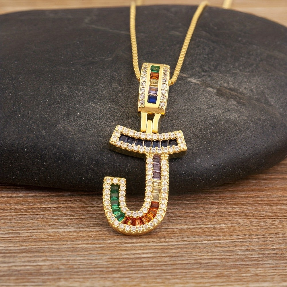 Classy Rainbow Initial Letter Necklace