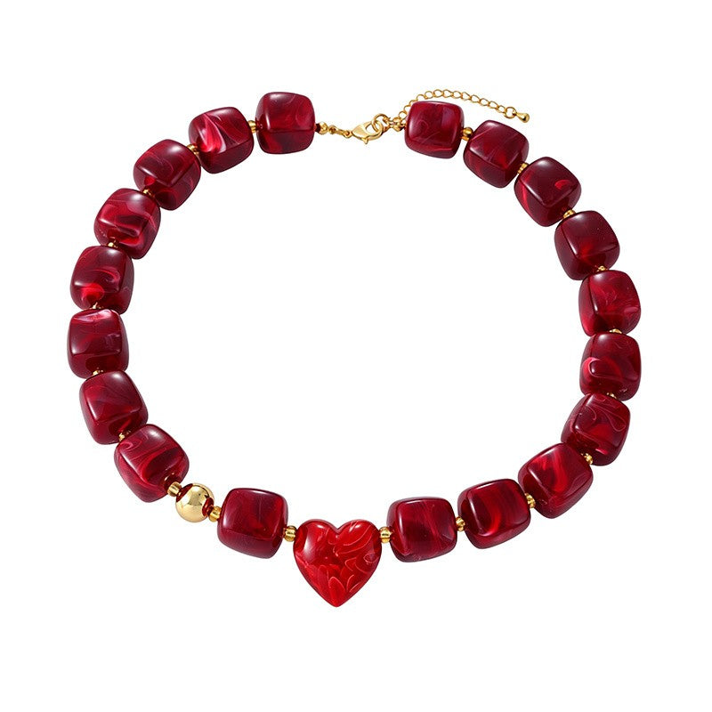 18k Boho Resin Heart Beaded Necklace