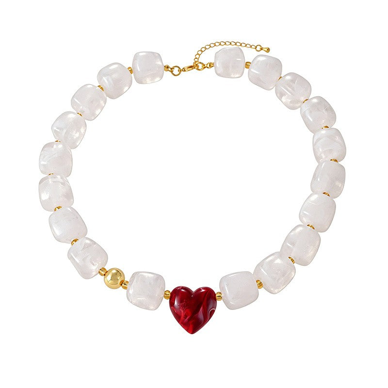 18k Boho Resin Heart Beaded Necklace