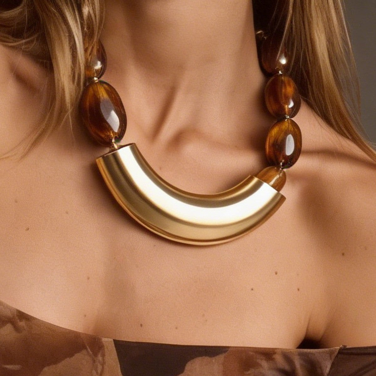 Classy Amber Bead Collar Necklace