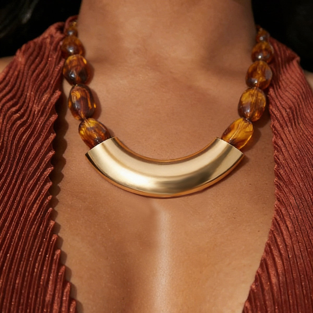 Classy Amber Bead Collar Necklace