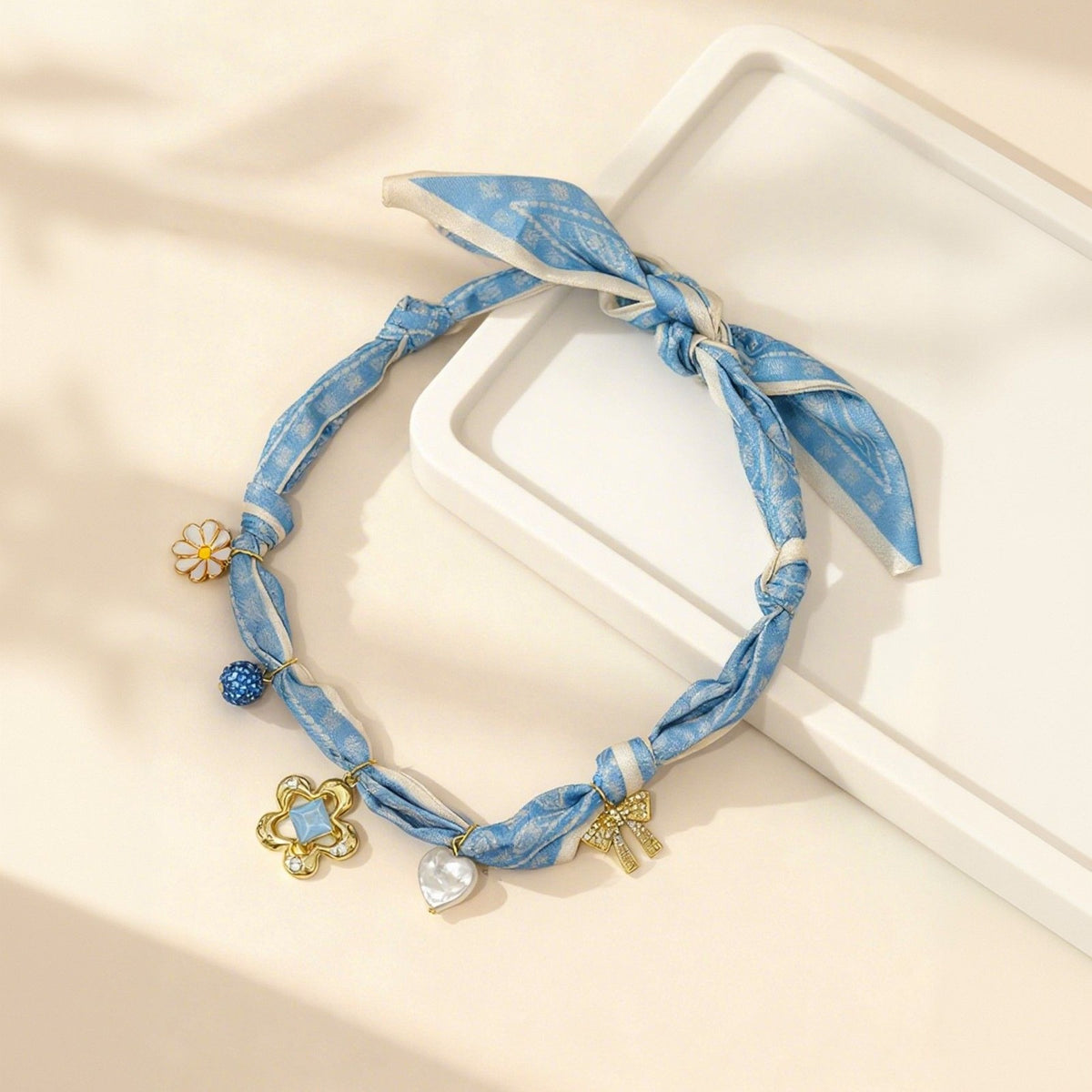 Boho Blue Scarf Charm Necklace