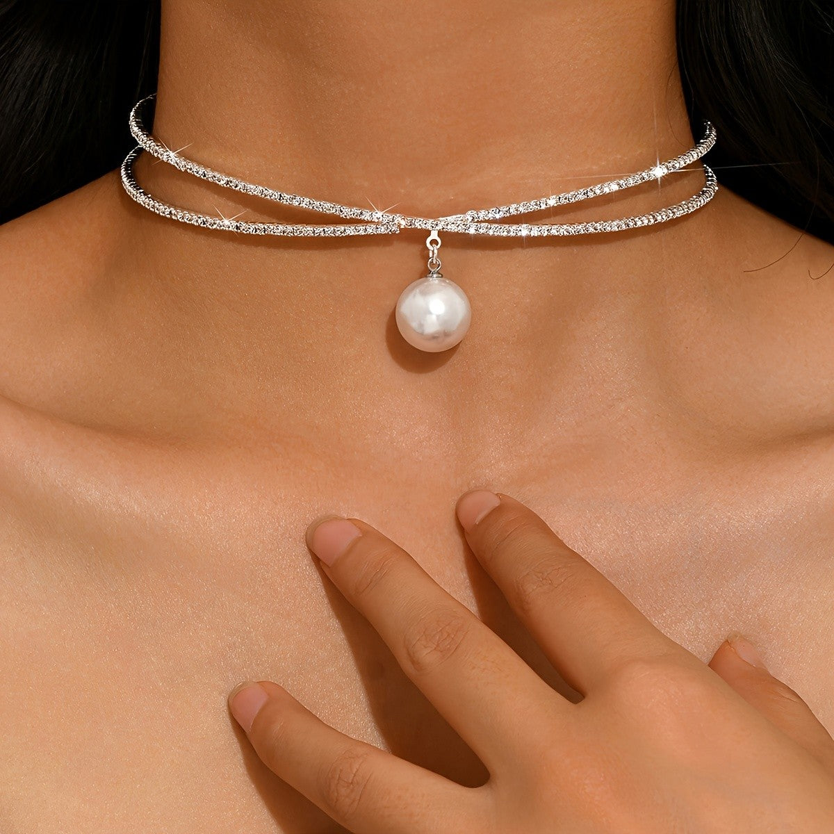 Dainty Double Row Pearl Choker Necklace