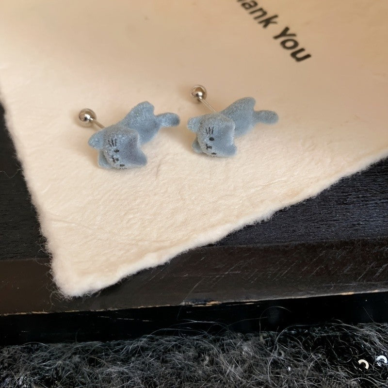Dainty Fluffy Gray Cat Earrings