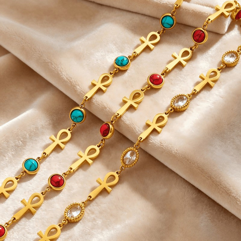 Vintage Ankh Faux Stone Bracelet