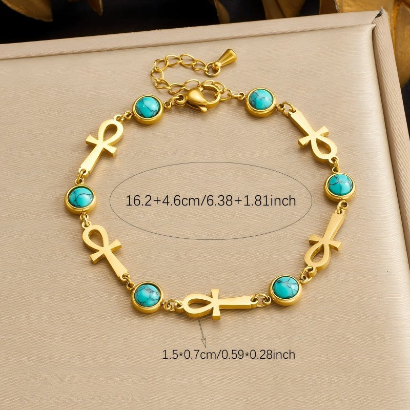Vintage Ankh Faux Stone Bracelet