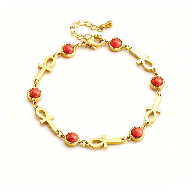 Vintage Ankh Faux Stone Bracelet